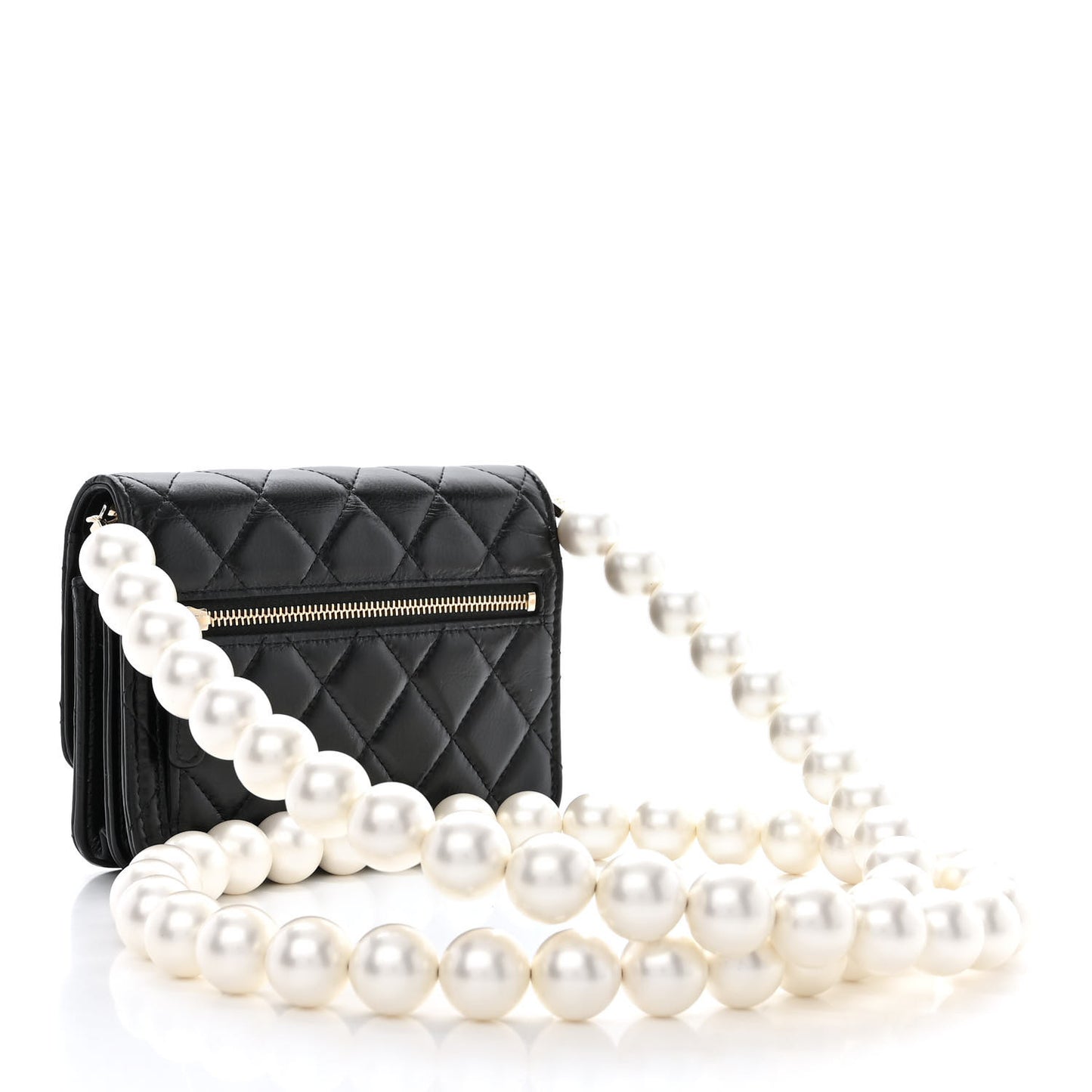 Calfskin Quilted Mini Maxi Pearls Wallet On Chain WOC Black