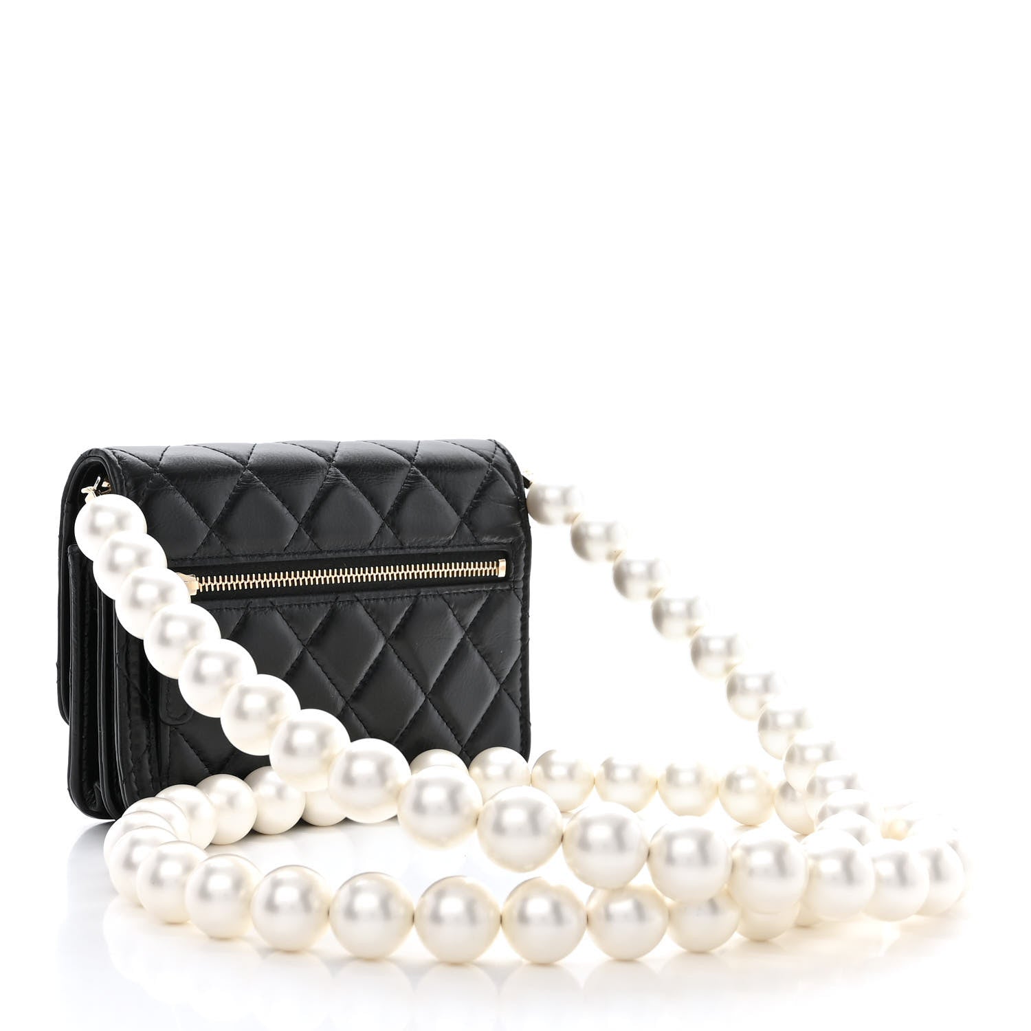 Chanel Calfskin Quilted Mini Maxi Pearls Wallet On Chain WOC Black 3 of 11