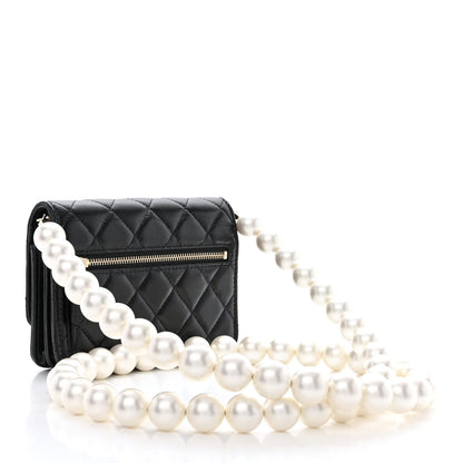 Chanel Calfskin Quilted Mini Maxi Pearls Wallet On Chain WOC Black 3 of 11