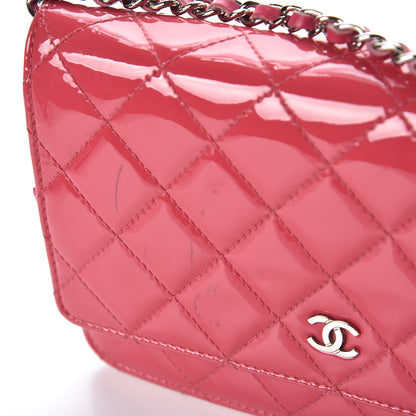 Chanel Patent Quilted Wallet On Chain WOC Dark Pink 11 of 13