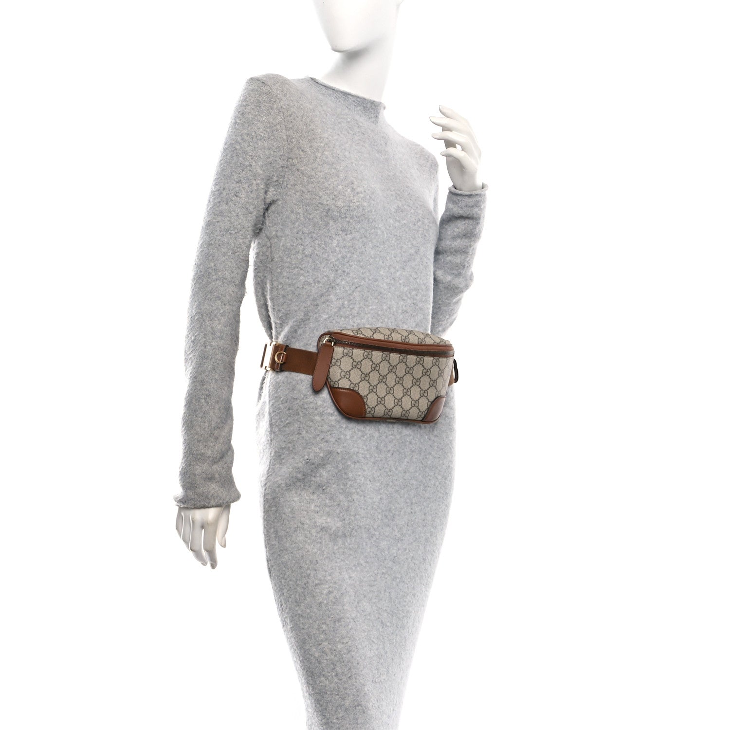 Gucci GG Supreme Monogram Emblem Calfskin Small Belt Bag Beige Dark Brown 2 of 12