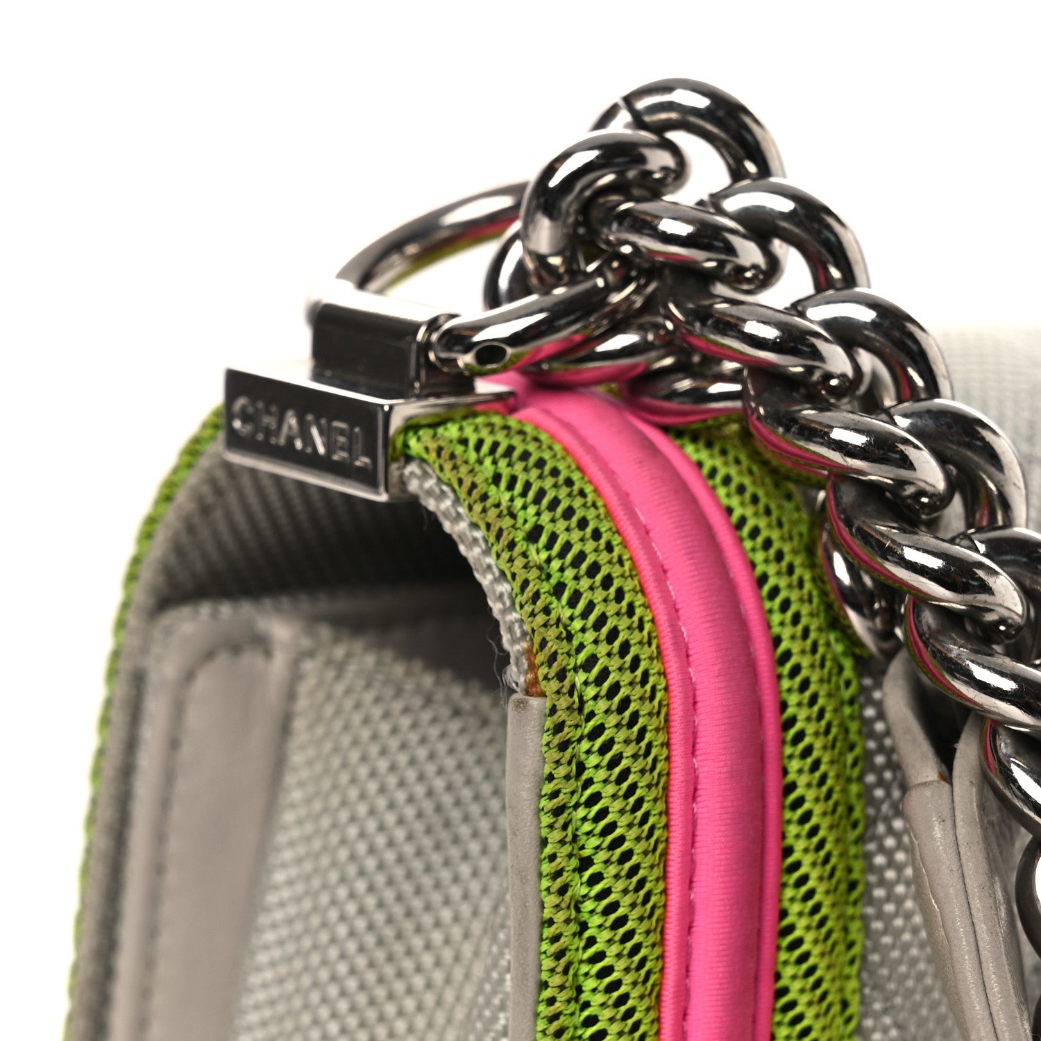 Chanel Canvas Quilted Medium Fluo Boy Flap Dark Grey Fuchsia Green 11 of 18
