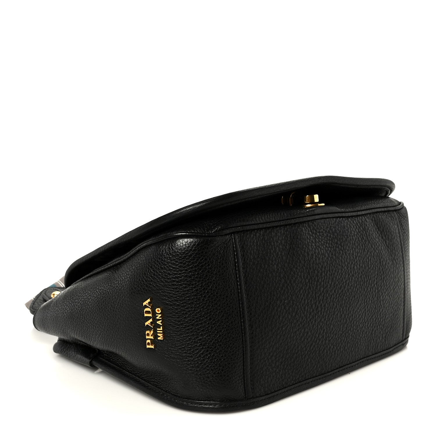 Prada Vitello Daino Embossed Logo Flap Shoulder Bag Black 4 of 11