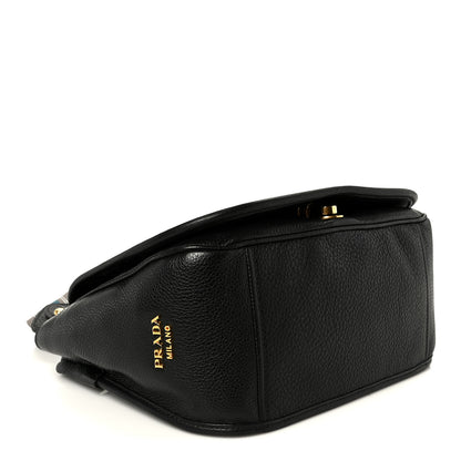 Prada Vitello Daino Embossed Logo Flap Shoulder Bag Black 4 of 11