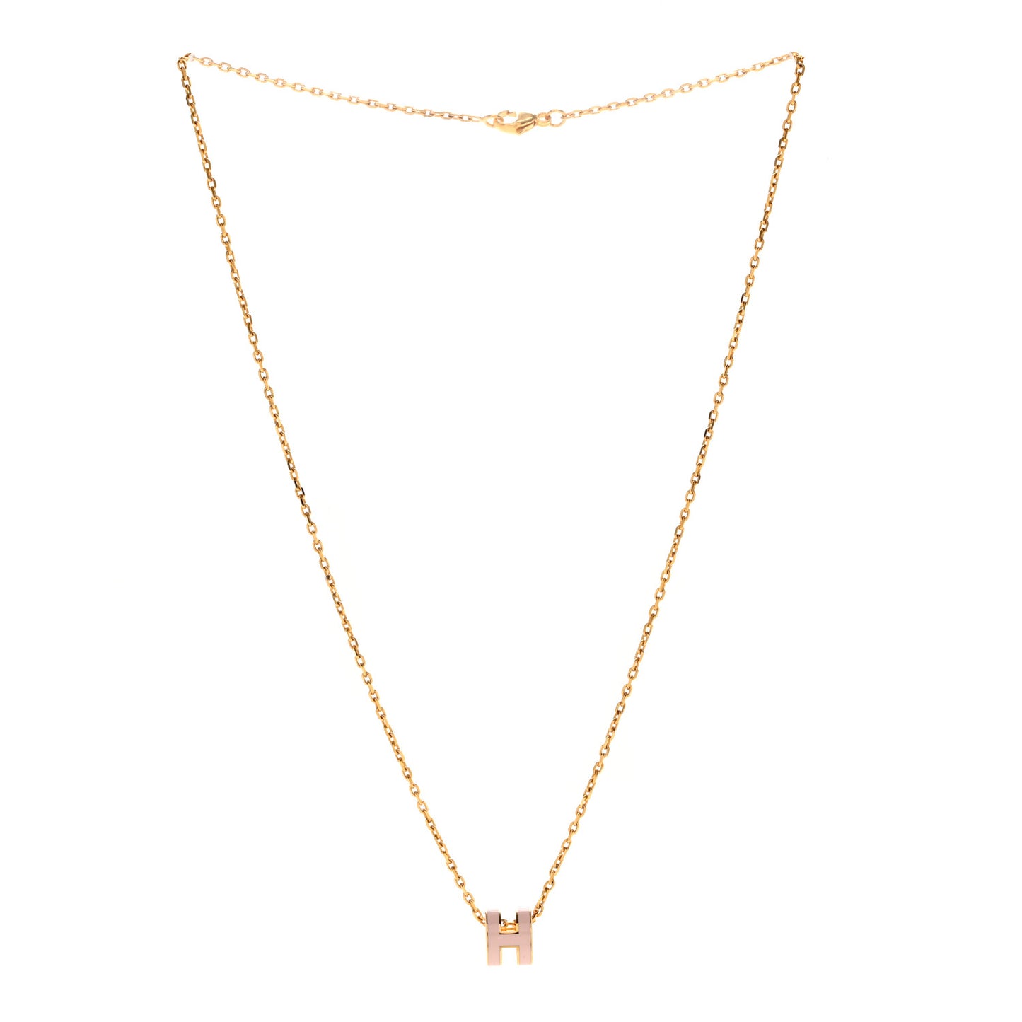 Lacquered Gold Mini Pop H Pendant Necklace Rose Dragee