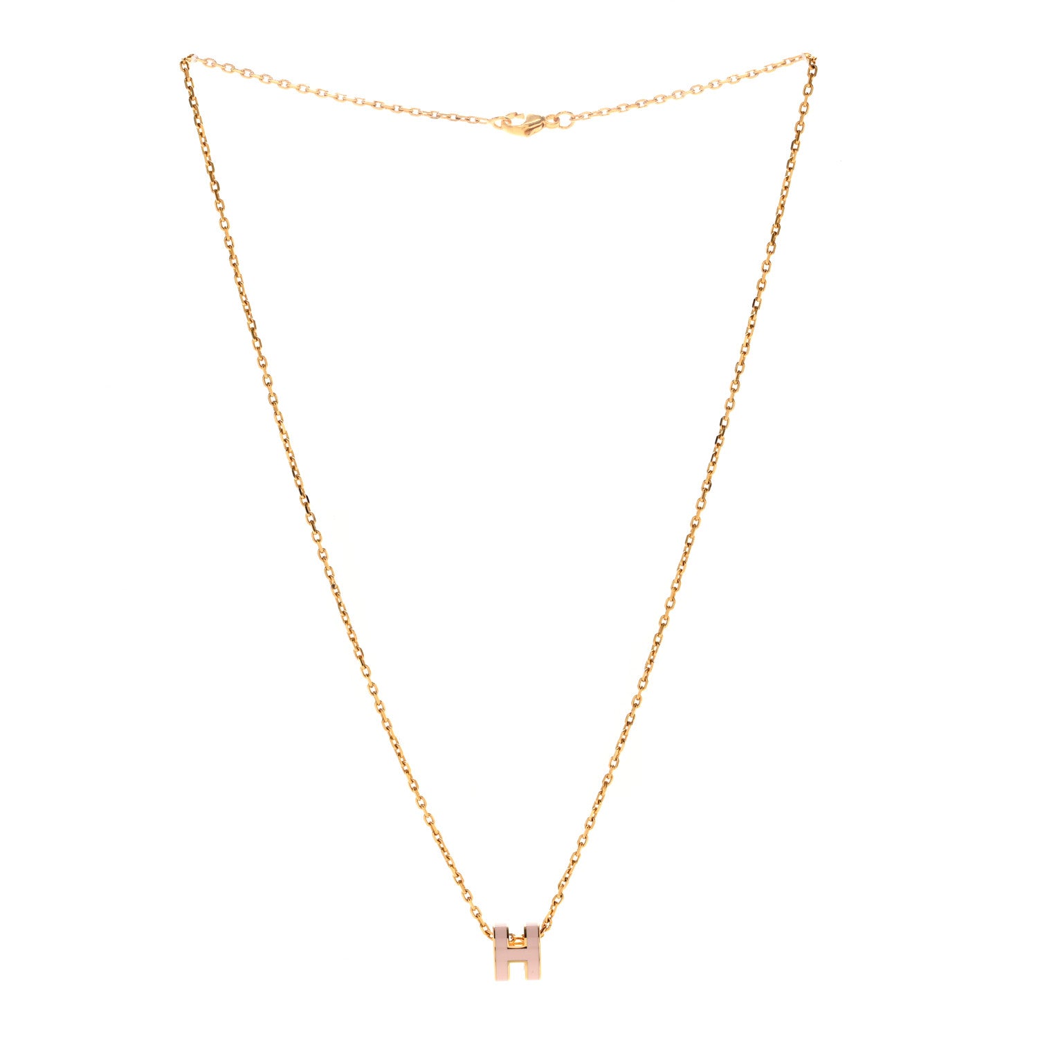Hermes Lacquered Gold Mini Pop H Pendant Necklace Rose Dragee 3 of 4