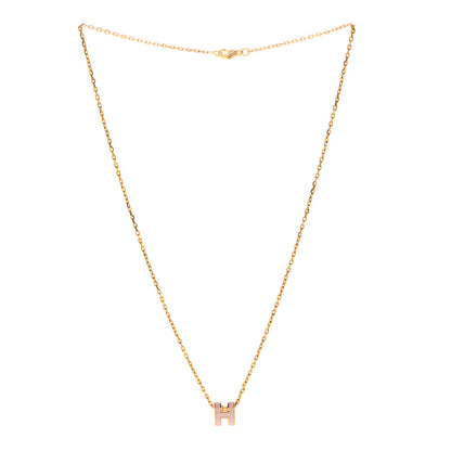 Hermes Lacquered Gold Mini Pop H Pendant Necklace Rose Dragee 3 of 4