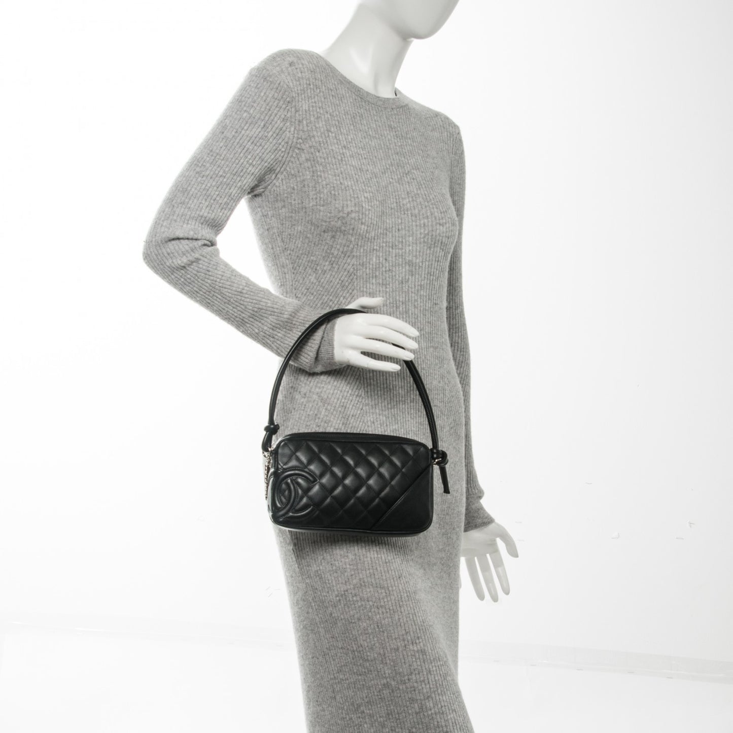 Calfskin Quilted Cambon Pochette Black