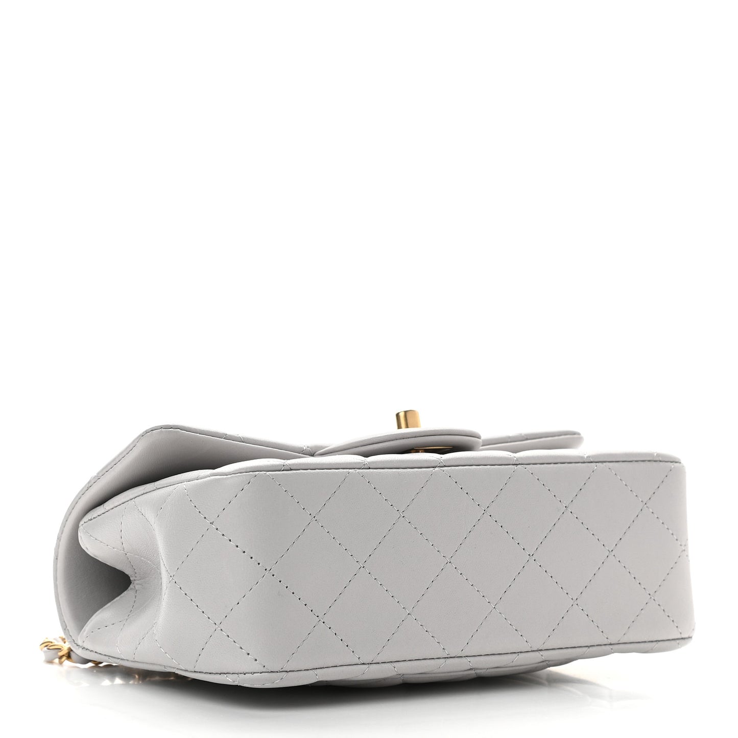 Lambskin Quilted Mini Top Handle Rectangular Flap Grey