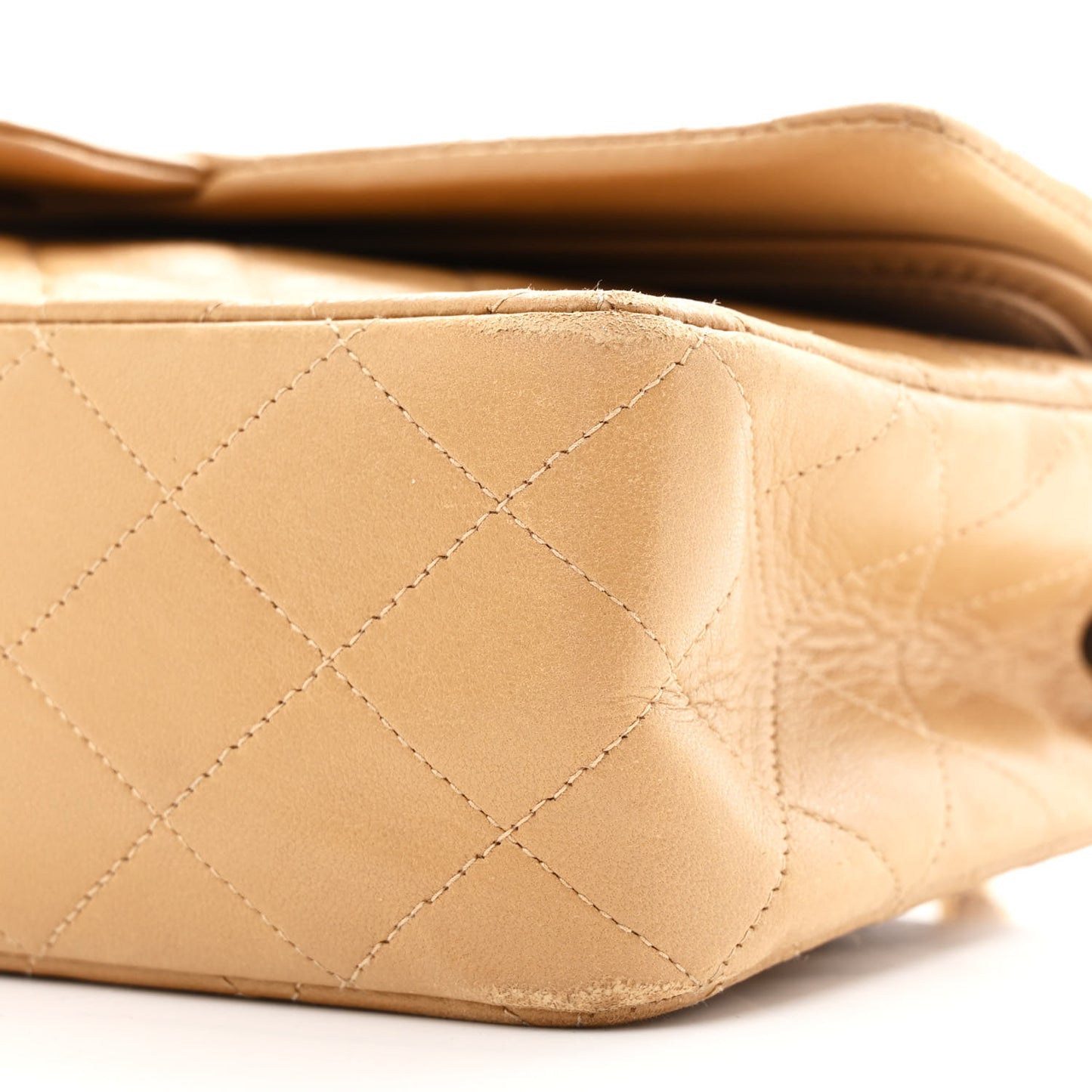 Lambskin Quilted Medium Double Flap Beige