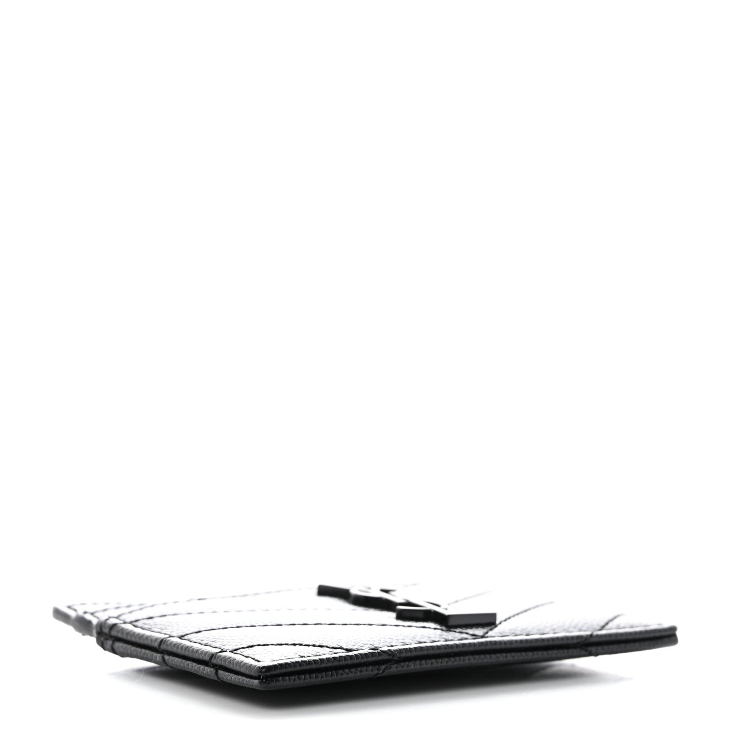 Saint Laurent Grain De Poudre Matelasse Chevron Monochrome Monogram Credit Card Case Black 4 of 8