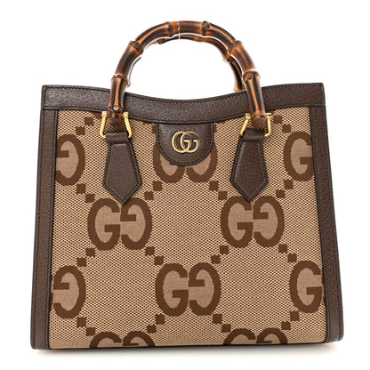 Gucci Monogram Jumbo GG Textured Dollar Calfskin Small Diana Tote Bag Camel Ebony New Acero 1 of 9