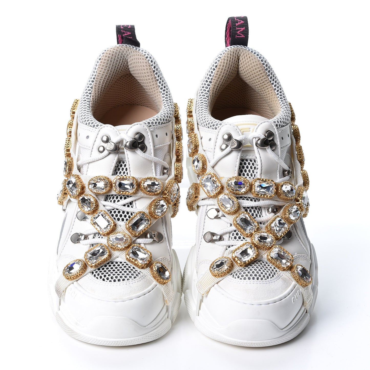 X SEGA Mesh Calfskin Suede Removable Crystals Womens Flashtrek Sneakers 39 Great White