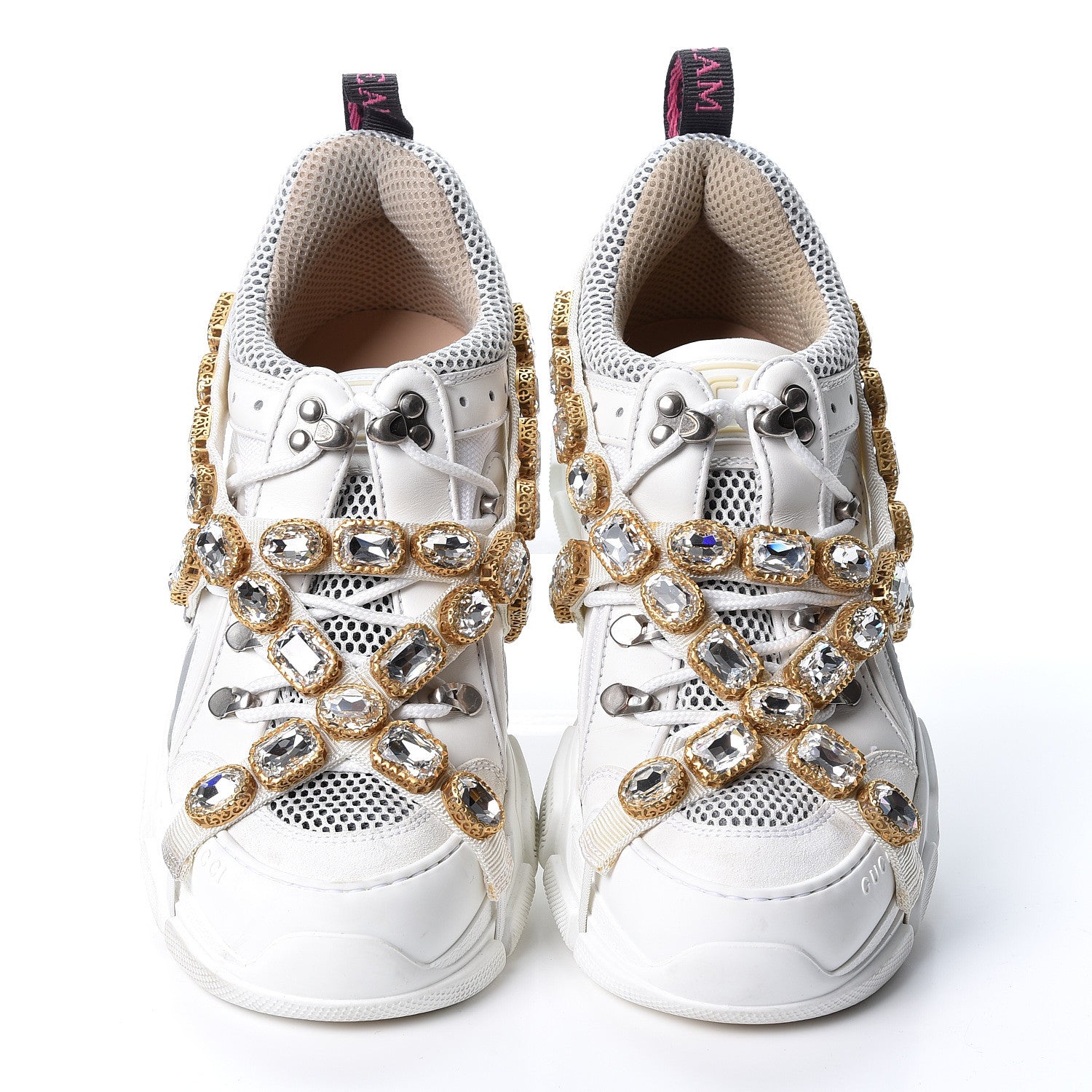 Gucci X SEGA Mesh Calfskin Suede Removable Crystals Womens Flashtrek Sneakers 39 Great White 7 of 11