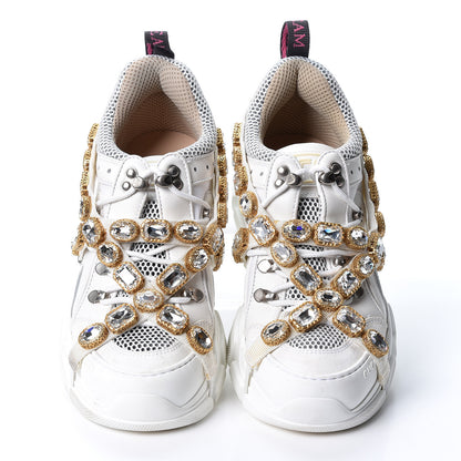 Gucci X SEGA Mesh Calfskin Suede Removable Crystals Womens Flashtrek Sneakers 39 Great White 7 of 11