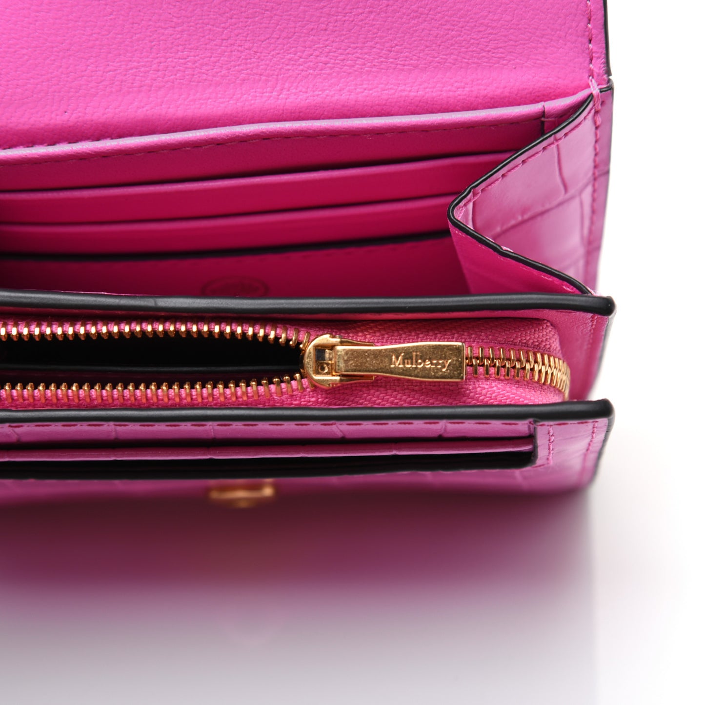 Crocodile Embossed Calfskin Small French Continental Wallet Raspberry Pink
