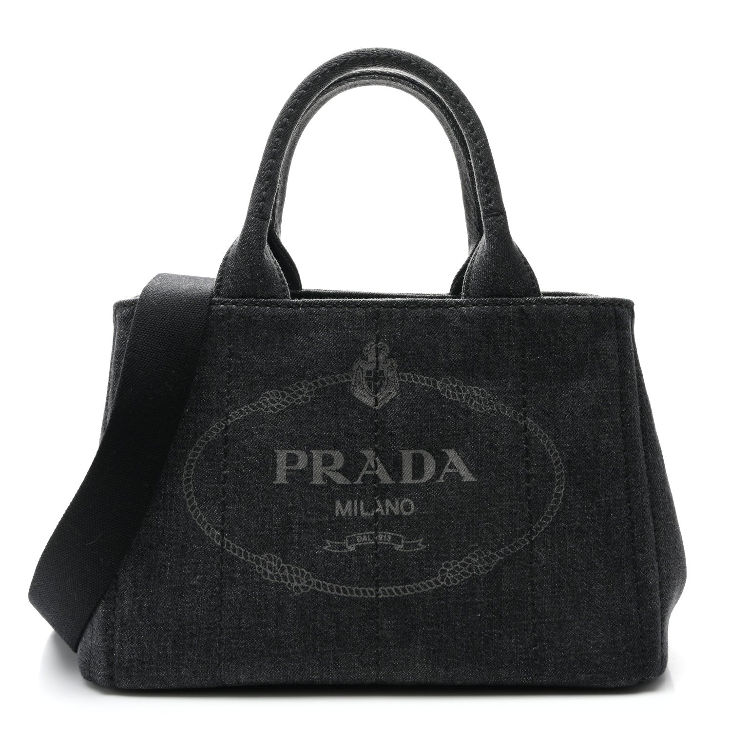Prada Denim Canapa Small Logo Tote Black 1 of 9