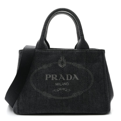 Prada Denim Canapa Small Logo Tote Black 1 of 9