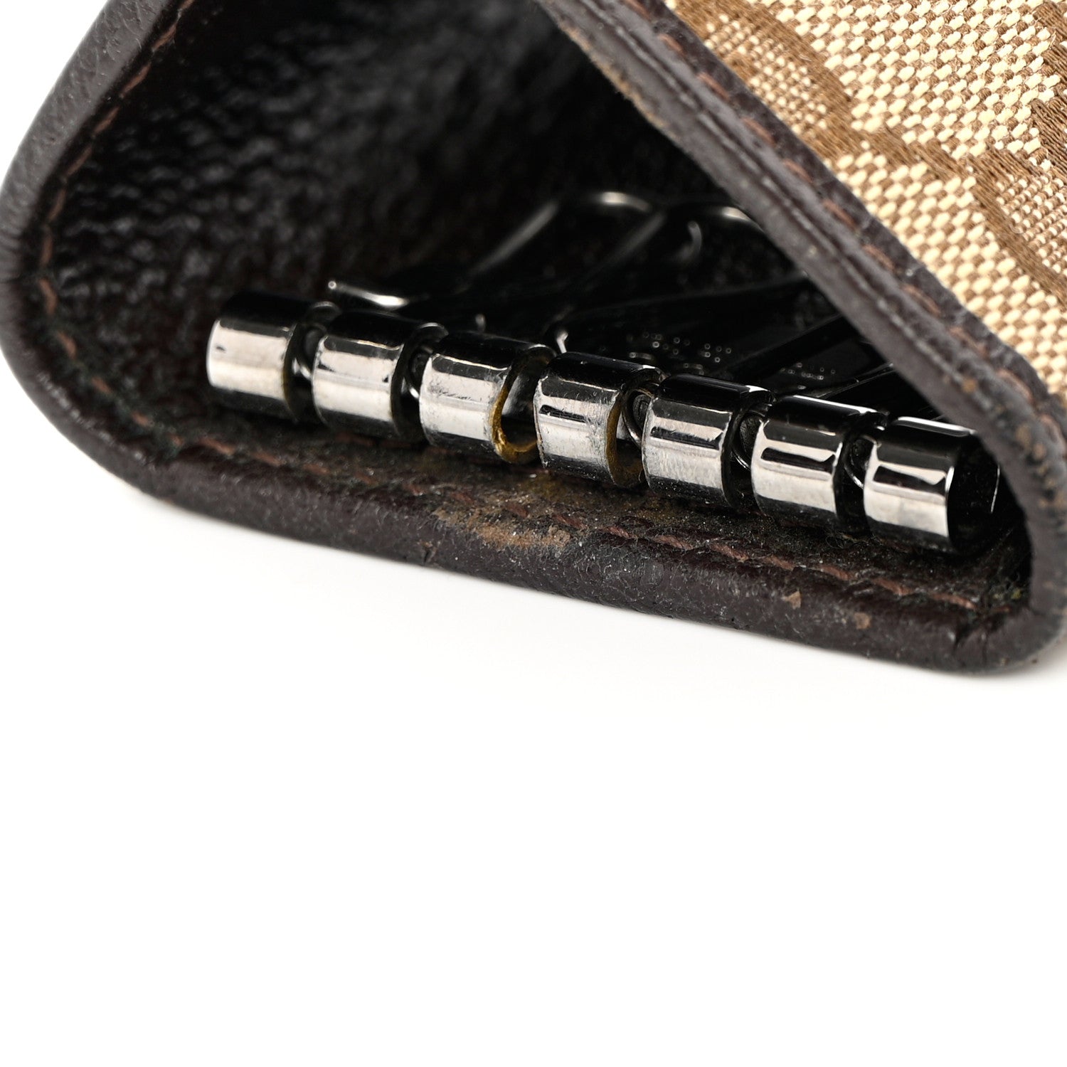 Gucci Monogram Textured Calfskin Metal Bar 6 Key Holder Case Beige Ebony Cocoa 10 of 12