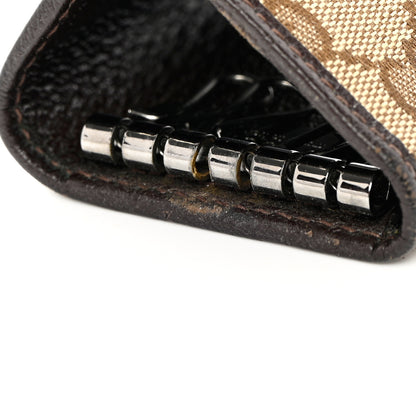 Gucci Monogram Textured Calfskin Metal Bar 6 Key Holder Case Beige Ebony Cocoa 10 of 12