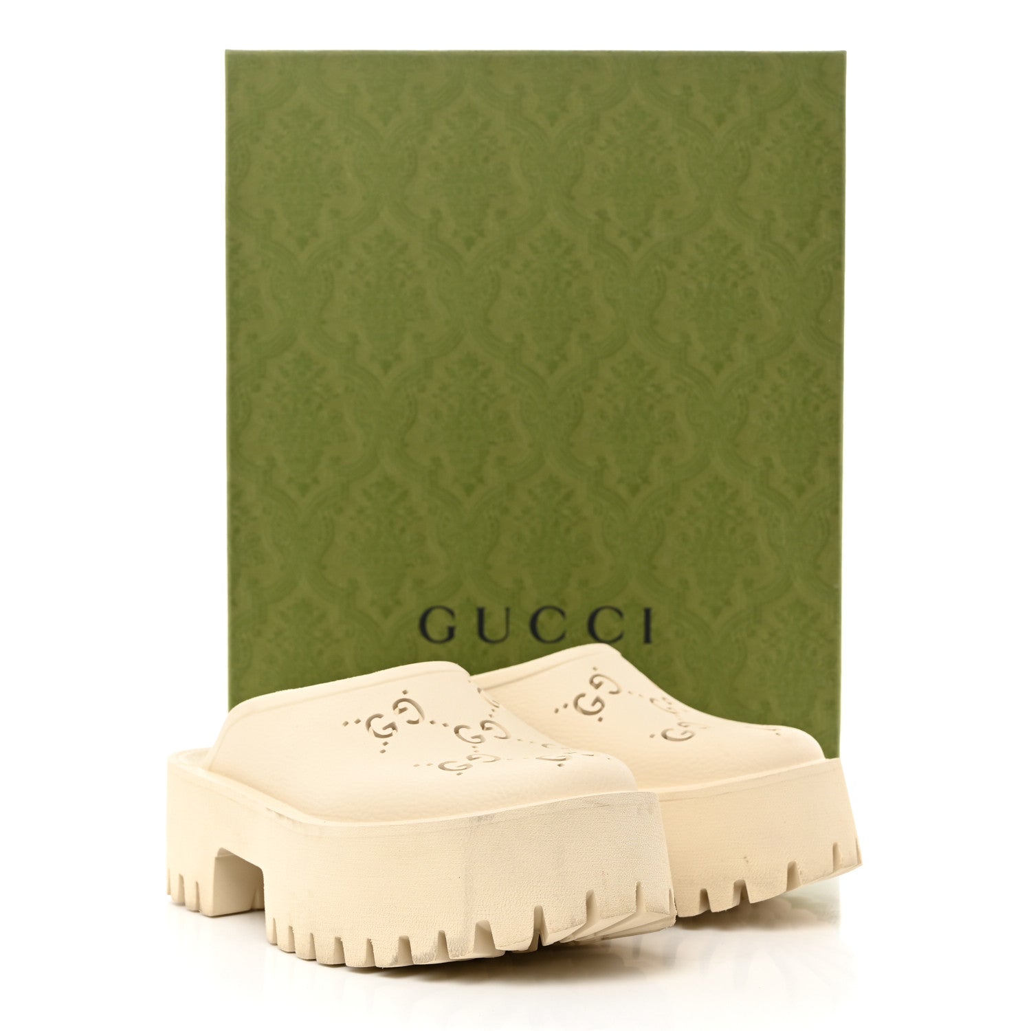Gucci Rubber GG Monogram Perforated Elea Platform 55mm Lug Sole Sandals 36 Mystic White 9 of 9
