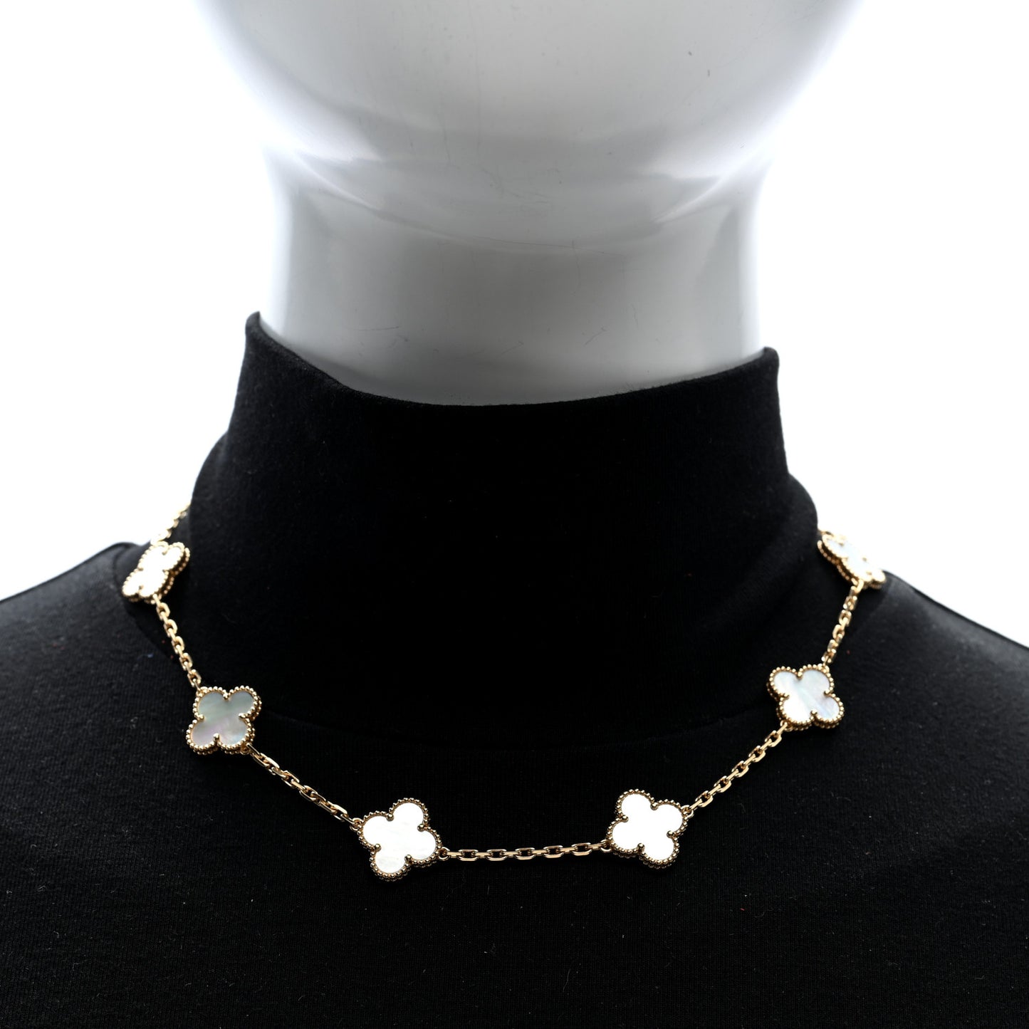 18K Yellow Gold Mother of Pearl 10 Motifs Vintage Alhambra Necklace