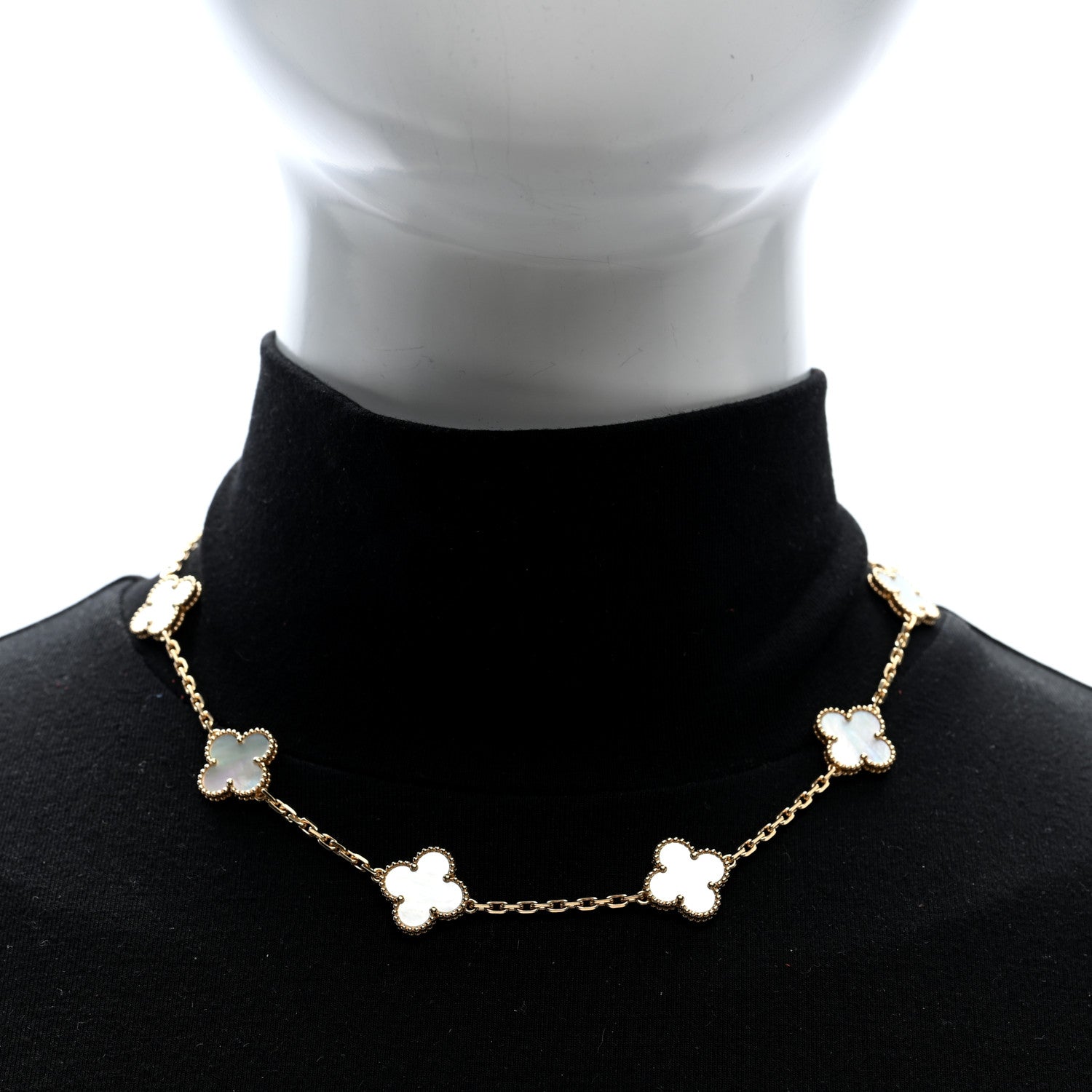 Van Cleef & Arpels 18K Yellow Gold Mother of Pearl 10 Motifs Vintage Alhambra Necklace 2 of 4