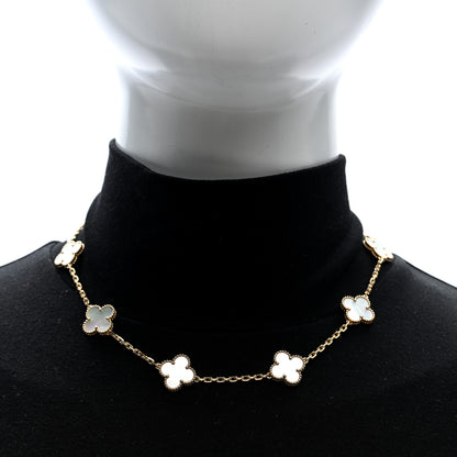 Van Cleef & Arpels 18K Yellow Gold Mother of Pearl 10 Motifs Vintage Alhambra Necklace 2 of 4