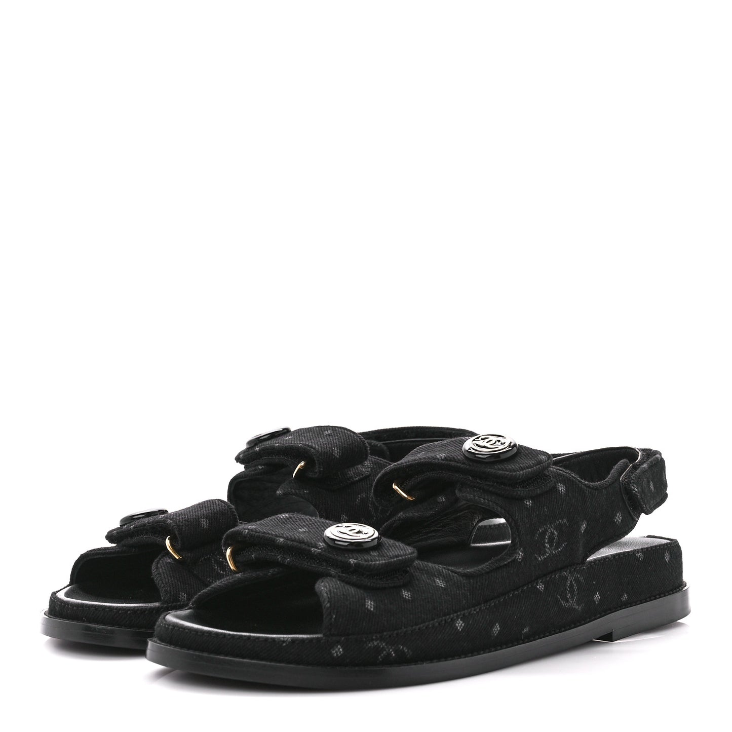 Denim Printed Dad Sandals 38 Black