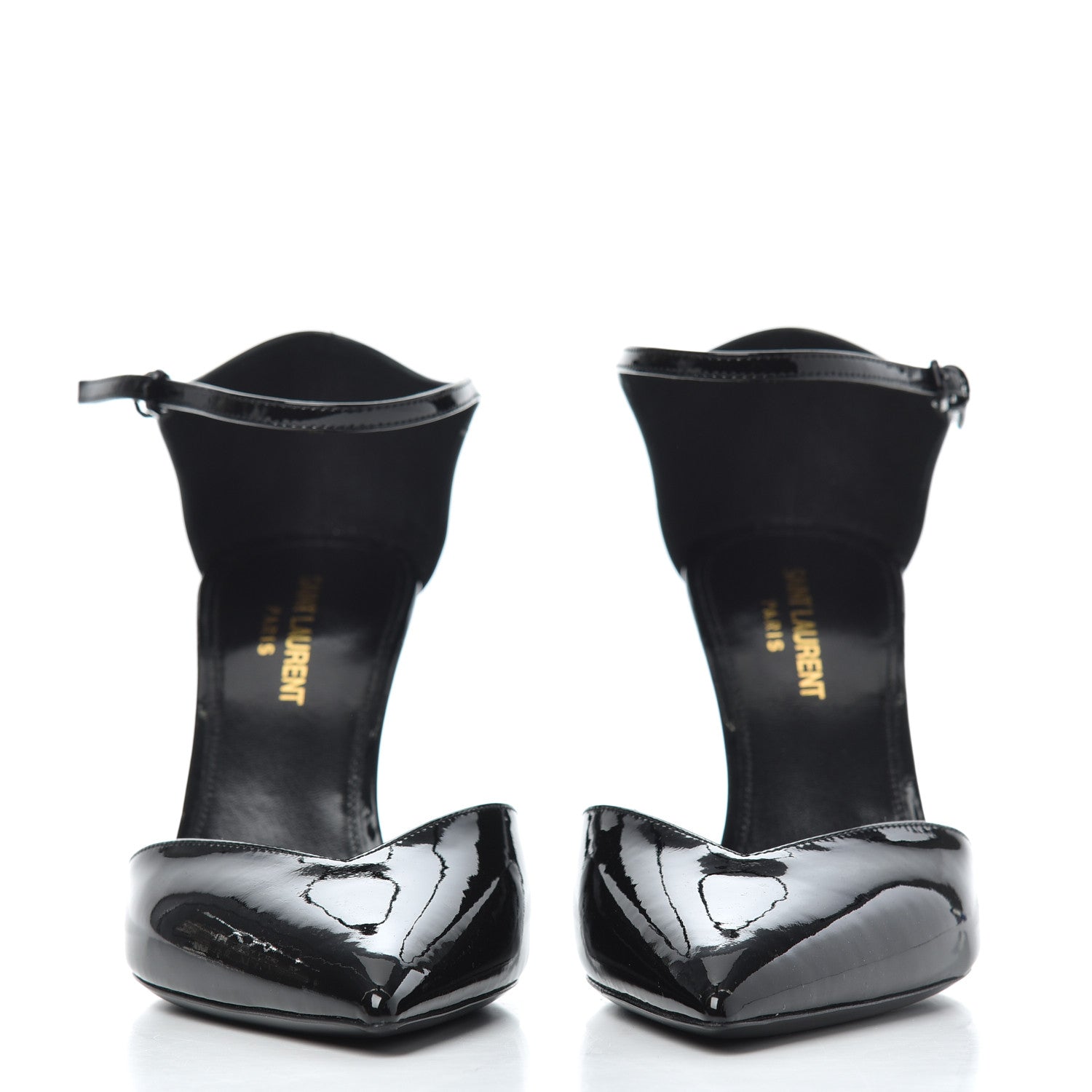 Saint Laurent Patent Anja 85 Ankle Strap Pointed Pumps 38 Black 2 of 9