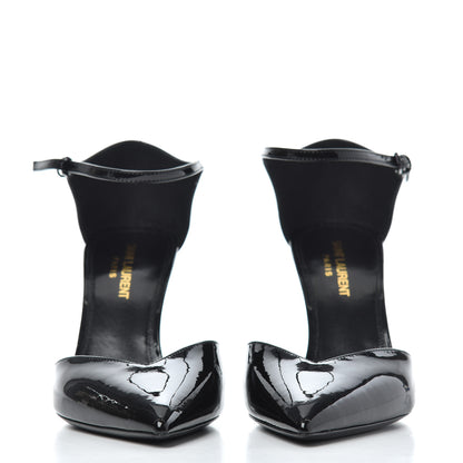 Saint Laurent Patent Anja 85 Ankle Strap Pointed Pumps 38 Black 2 of 9