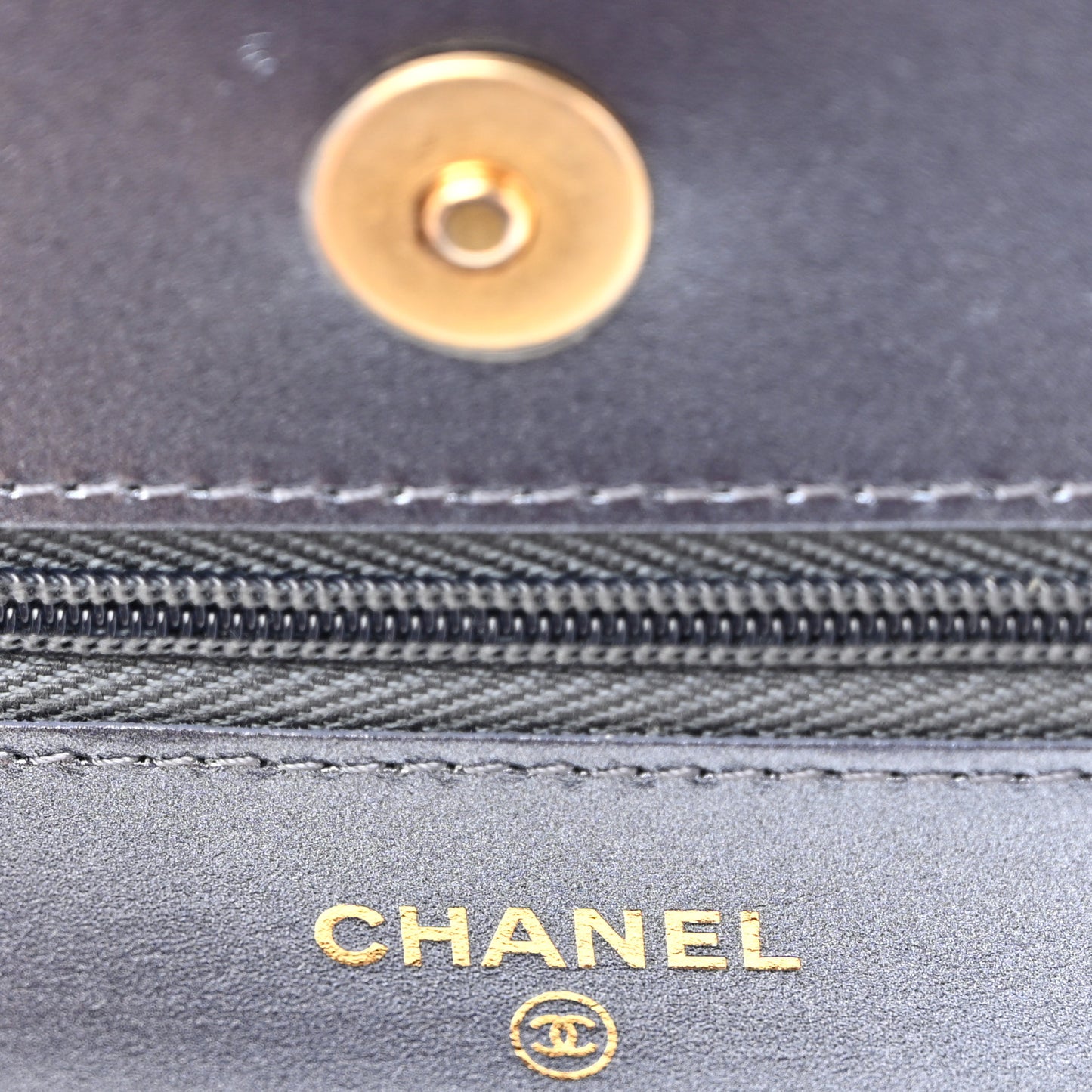 Metallic Calfskin Quilted Wallet On Chain WOC Navy Blue