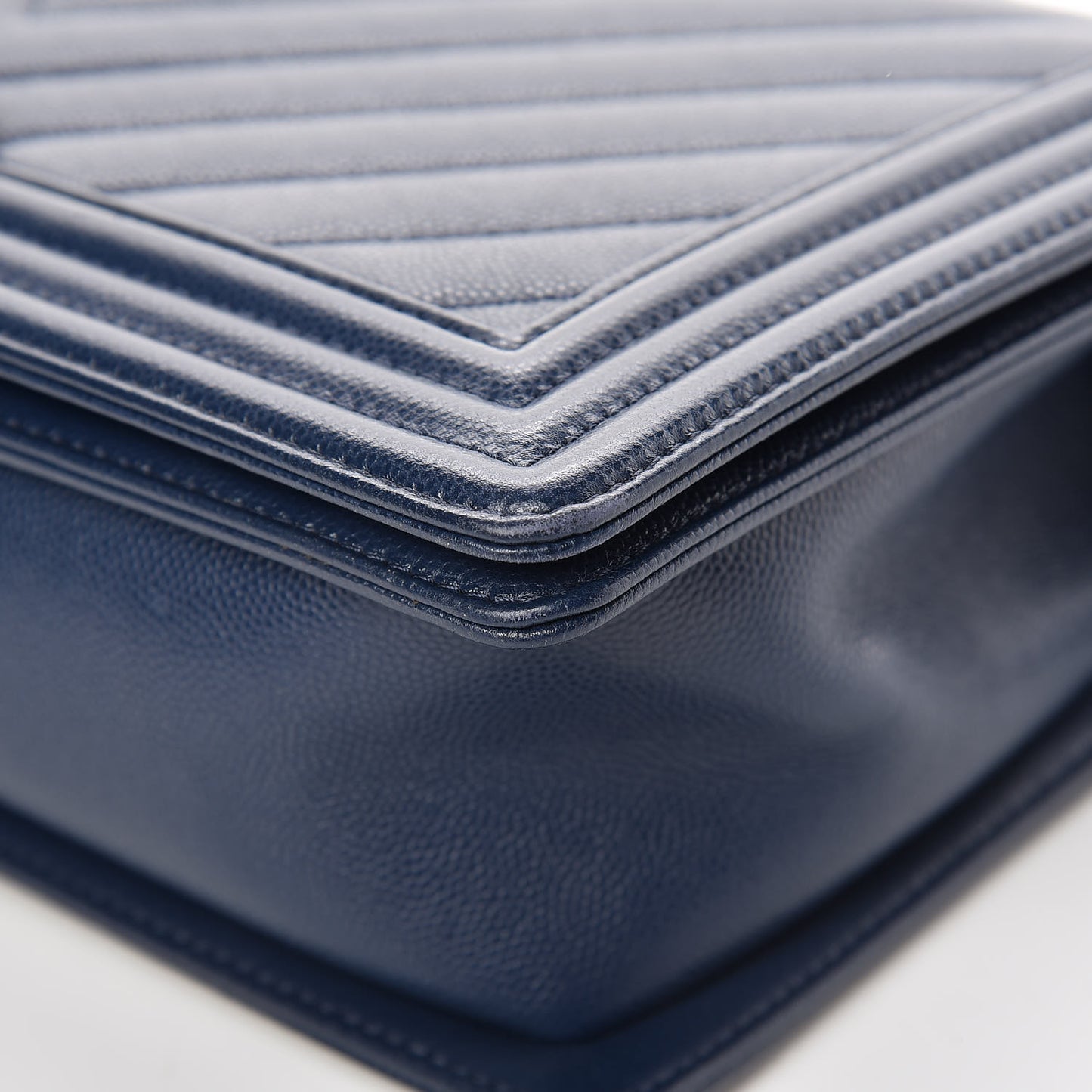 Caviar Chevron Quilted New Medium Boy Flap Dark Navy Blue
