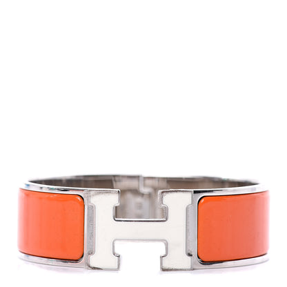 Hermes Enamel Wide Clic Clac H Bracelet GM Orange White 1 of 6