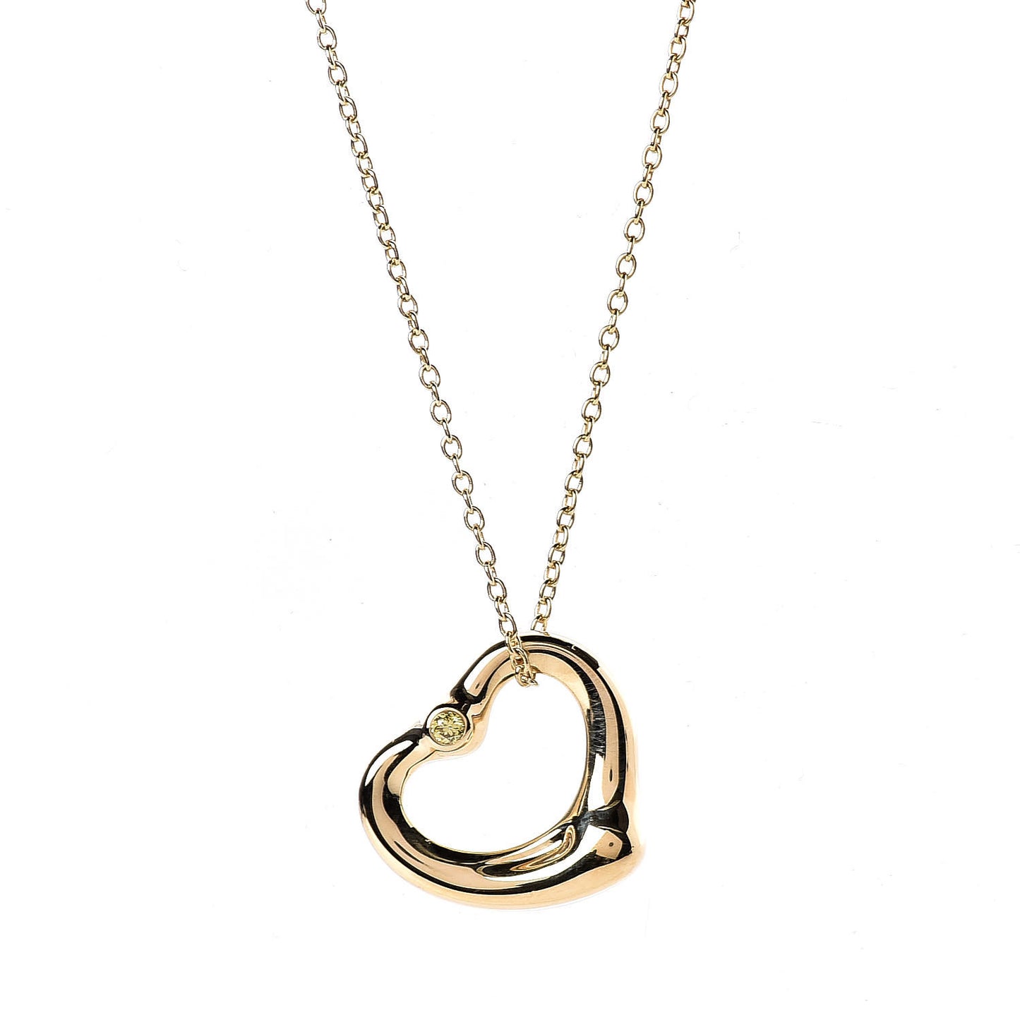 18K Yellow Gold Yellow Diamond 14mm Elsa Peretti Open Heart Pendant Necklace