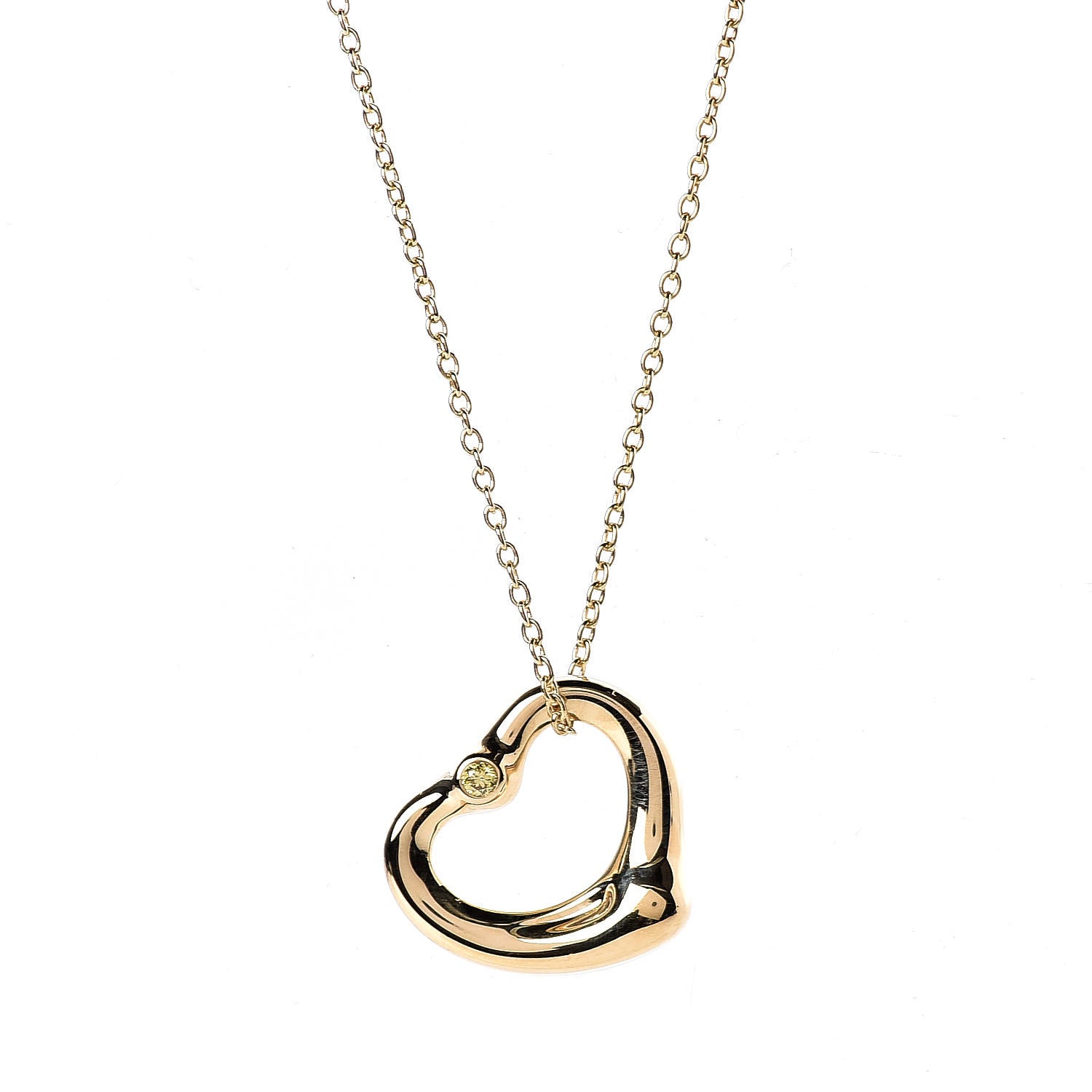 Tiffany 18K Yellow Gold Yellow Diamond 14mm Elsa Peretti Open Heart Pendant Necklace 4 of 7