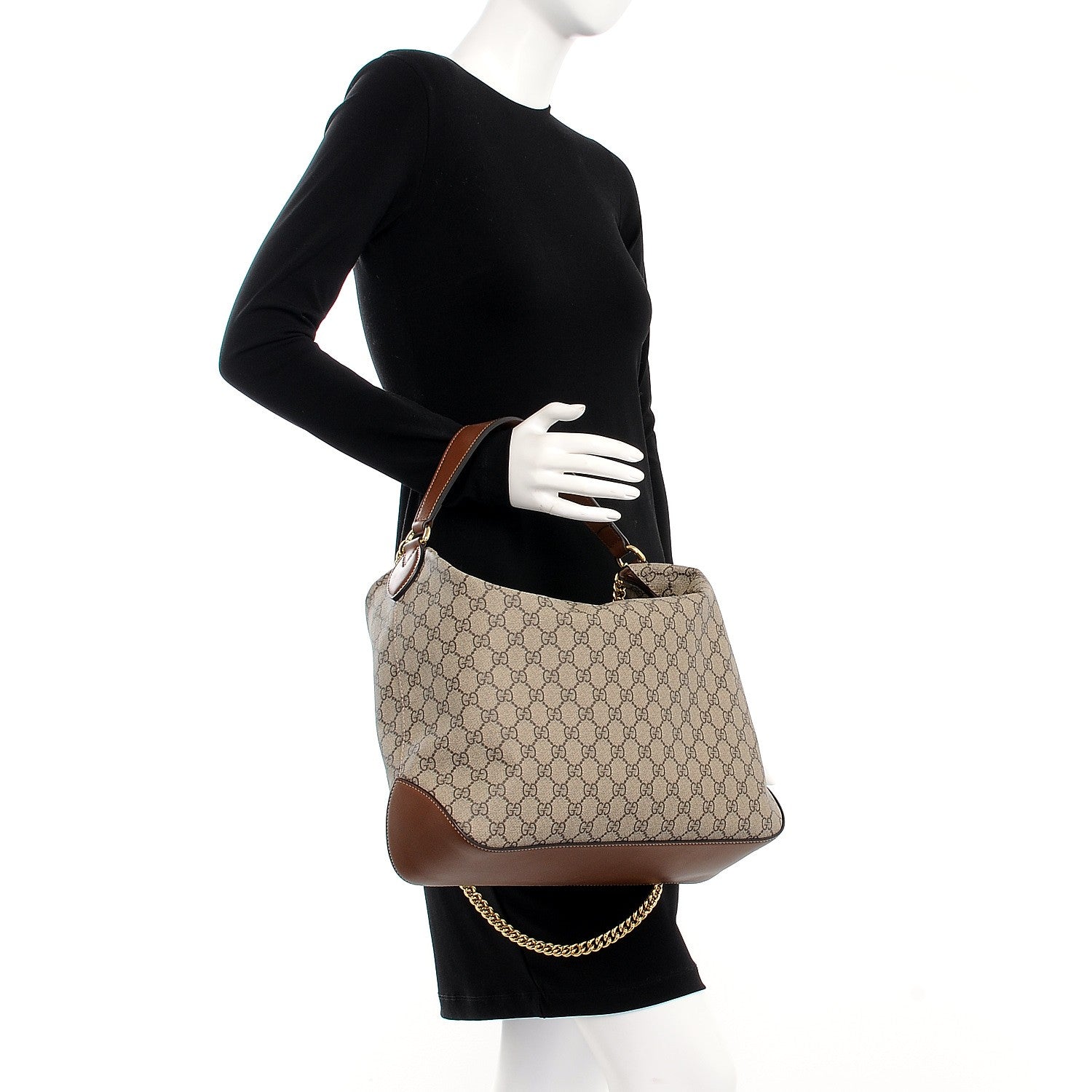Gucci GG Supreme Monogram Large Linea A Hobo Light Brown 3 of 8