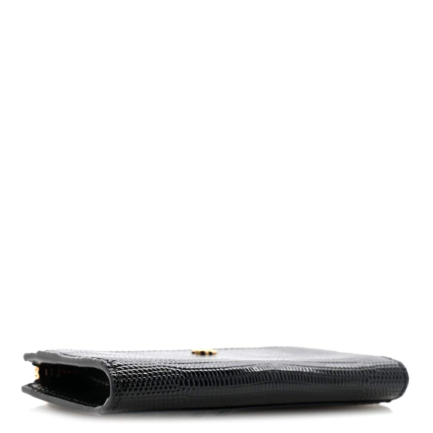 Calfskin Lizard Embossed Zip Card Holder Black
