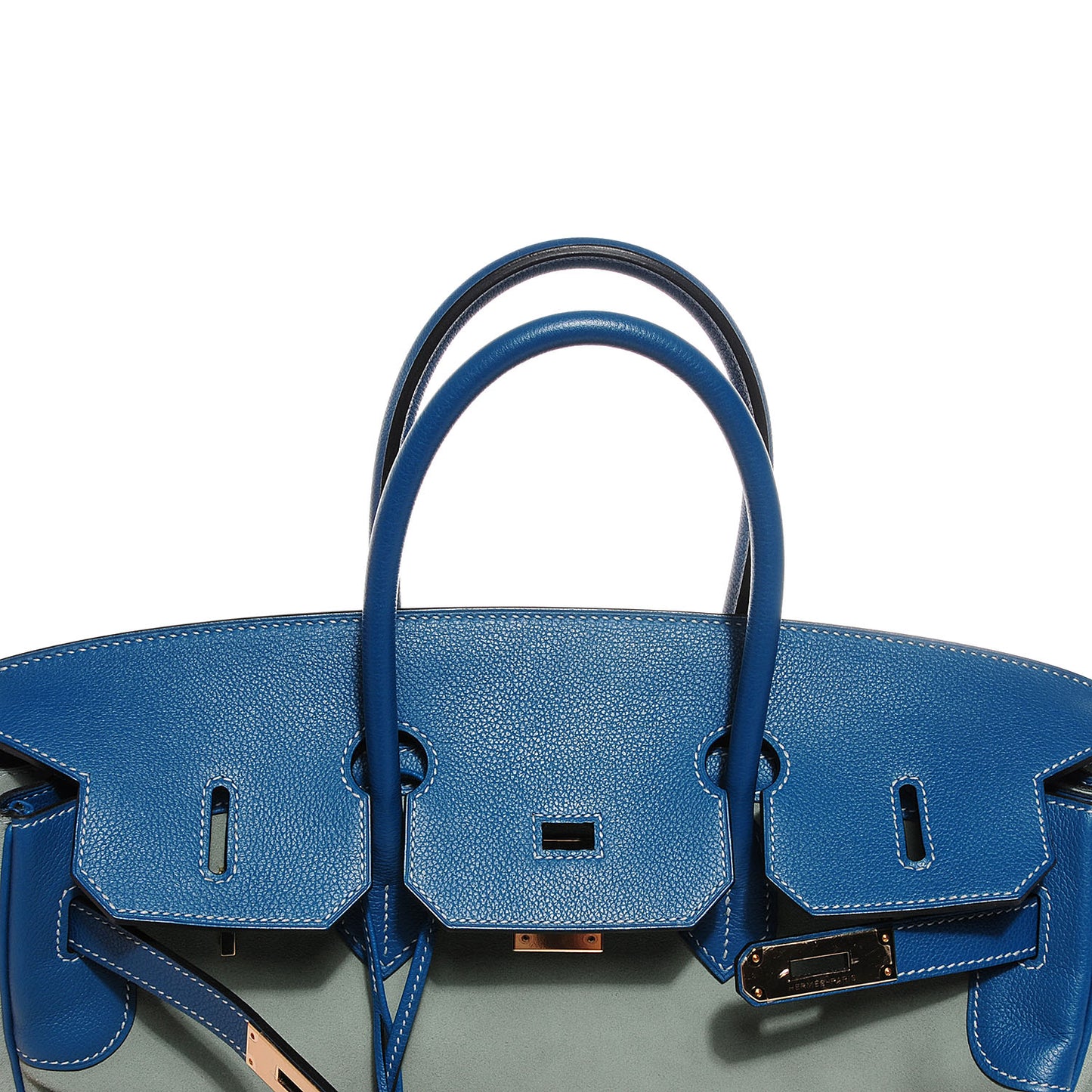 Veau Doblis Evergrain Grizzly Birkin 35 Bleu de Galice Ciel