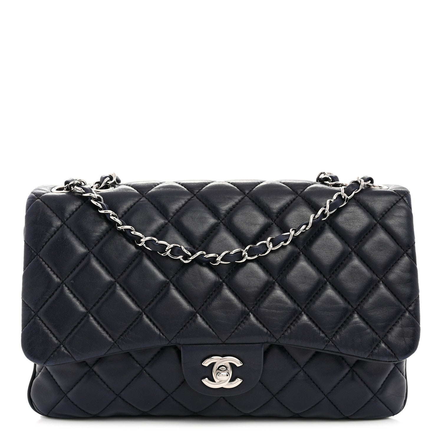 Chanel Lambskin Quilted Jumbo Chanel 3 Flap Navy 1 of 10