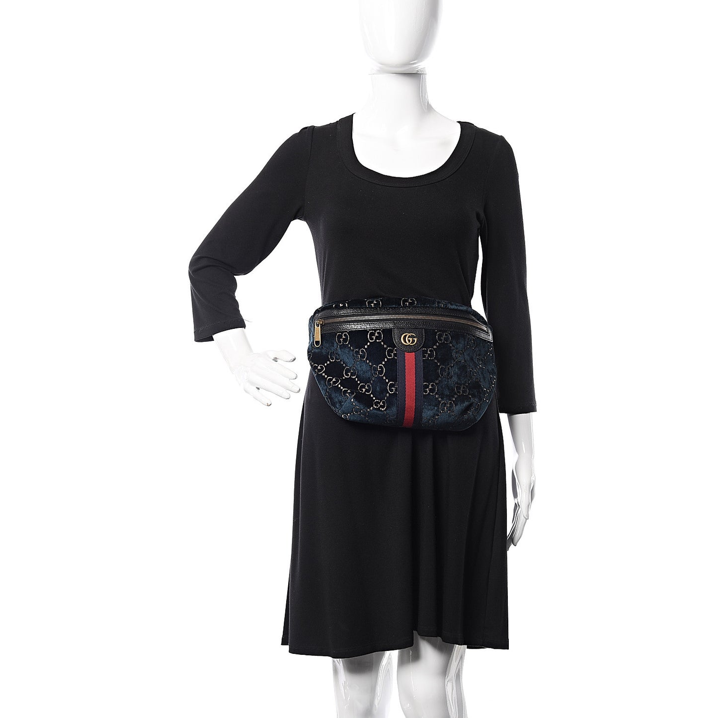 Velvet GG Monogram Web Belt Bag Blue Beige