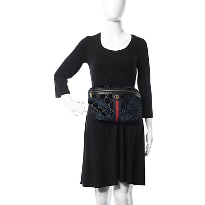 Gucci Velvet GG Monogram Web Belt Bag Blue Beige 2 of 10