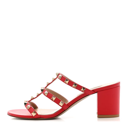 Valentino Garavani Calfskin Rockstud 60mm Caged Slide Sandals 37.5 Rosso Valentino 1 of 9