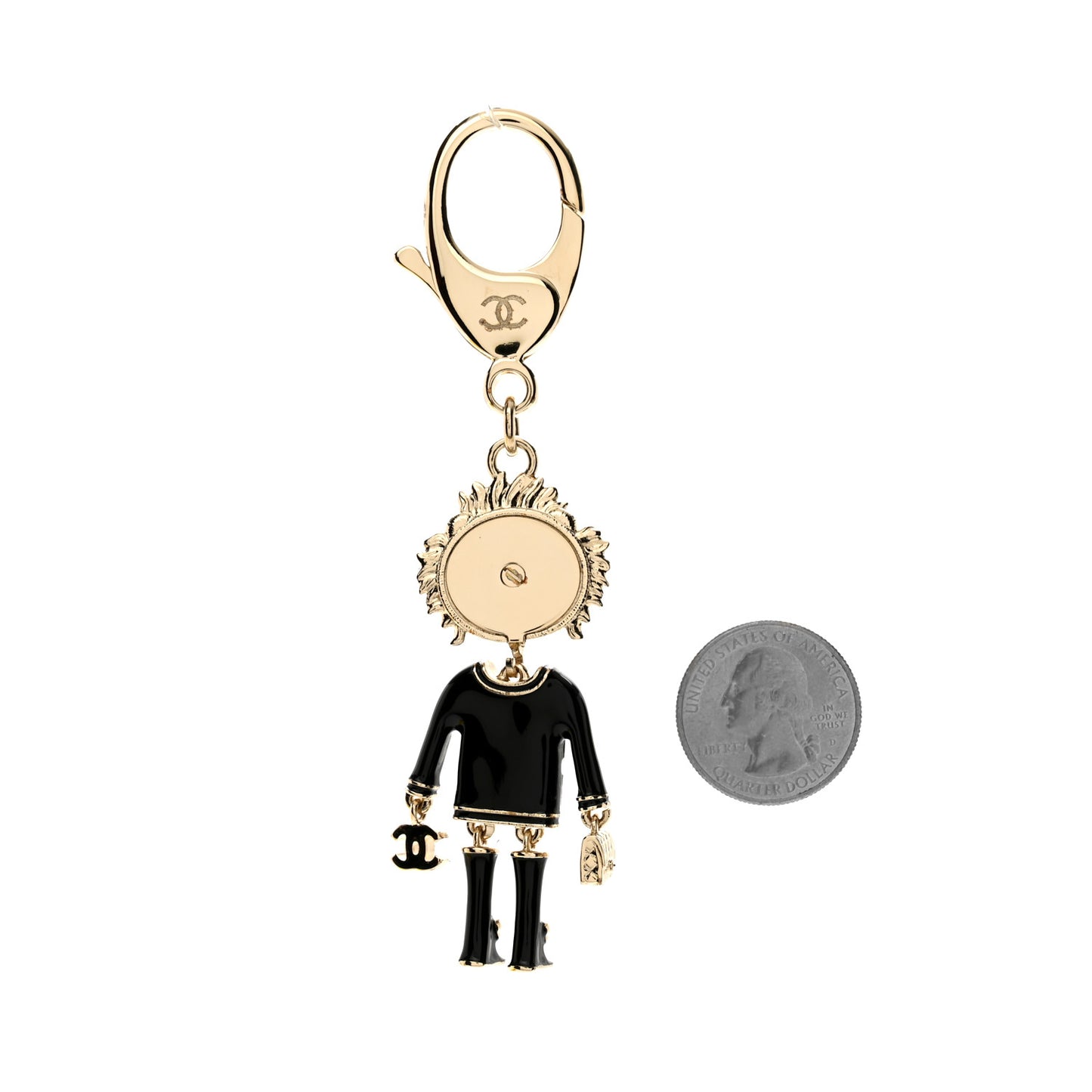 Enamel Crystal Pearl CC Lion Bag Charm Black White