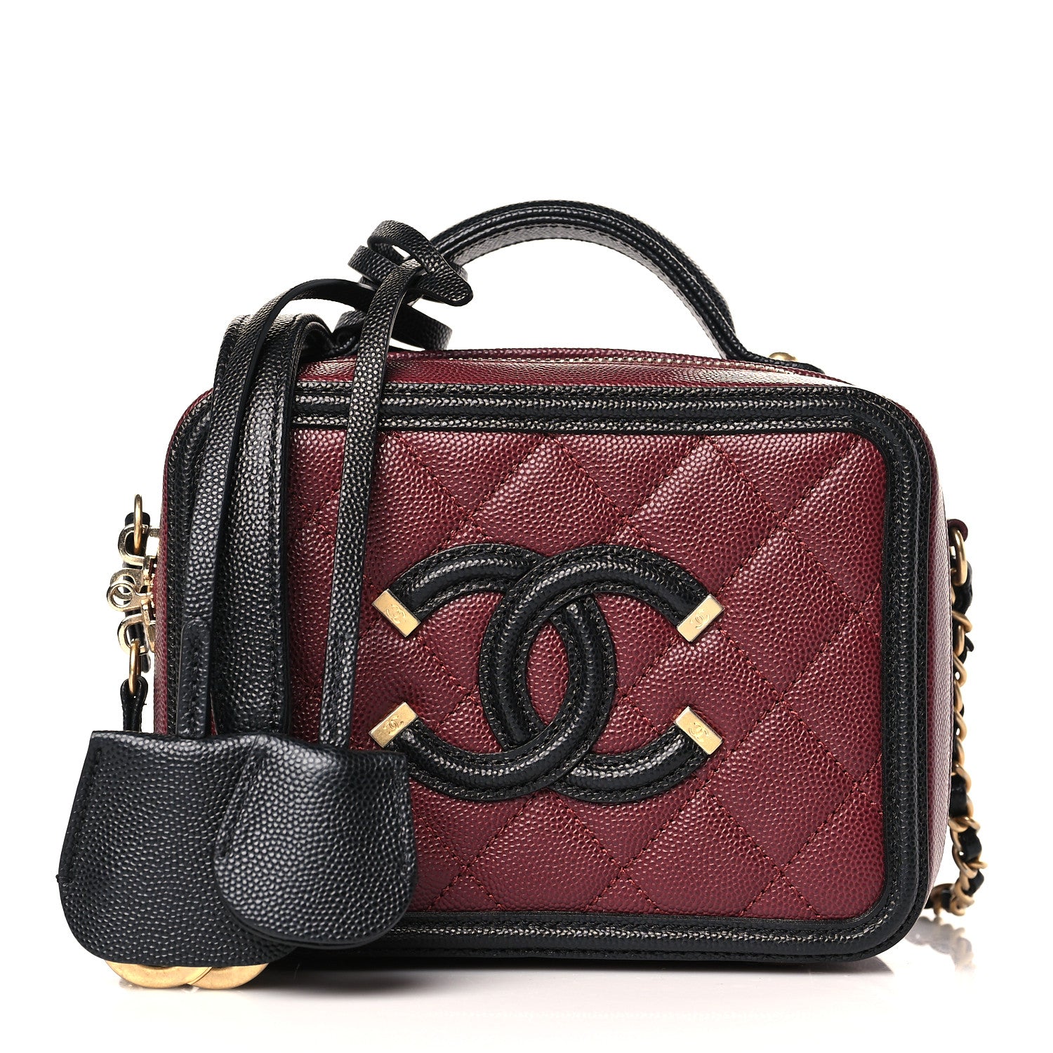 Chanel Caviar Quilted Small CC Filigree Vanity Case Burgundy Black 1 of 9