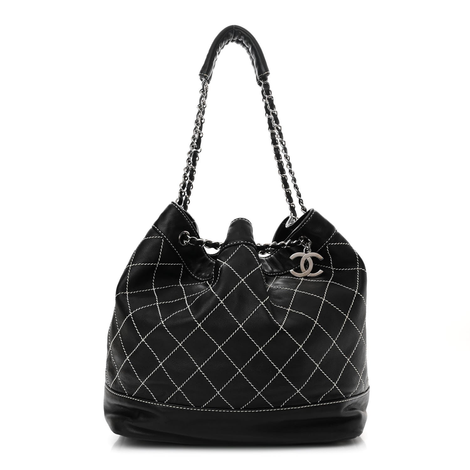 Chanel Calfskin Contrast Stitch Surpique Bucket Bag Black 1 of 11