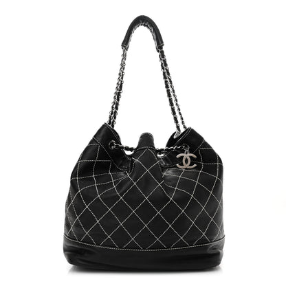 Chanel Calfskin Contrast Stitch Surpique Bucket Bag Black 1 of 11