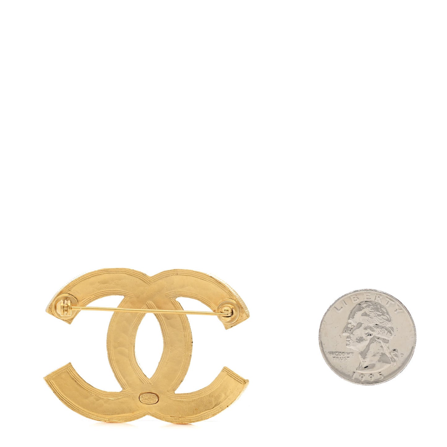 Metal Striped CC Brooch Gold