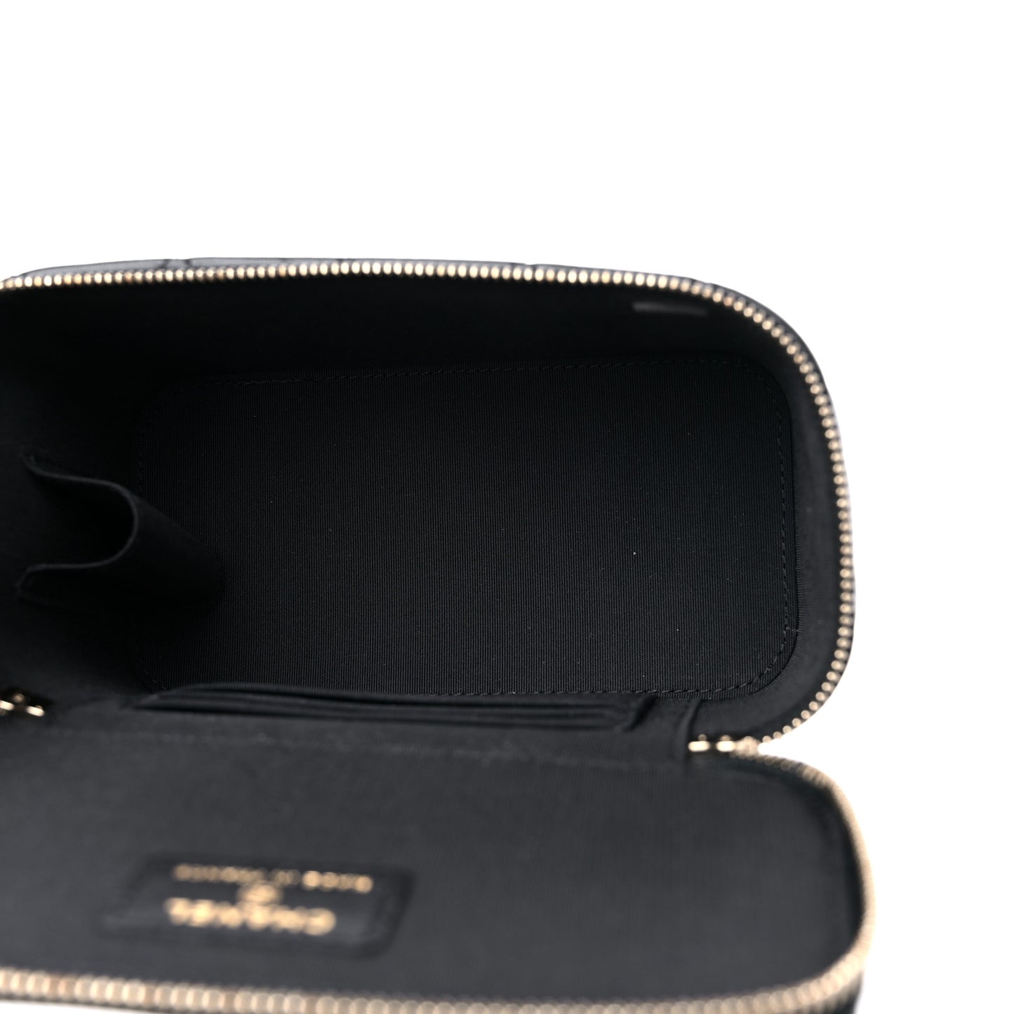 Lambskin Quilted Small Top Handle Vanity Case With Chain Black