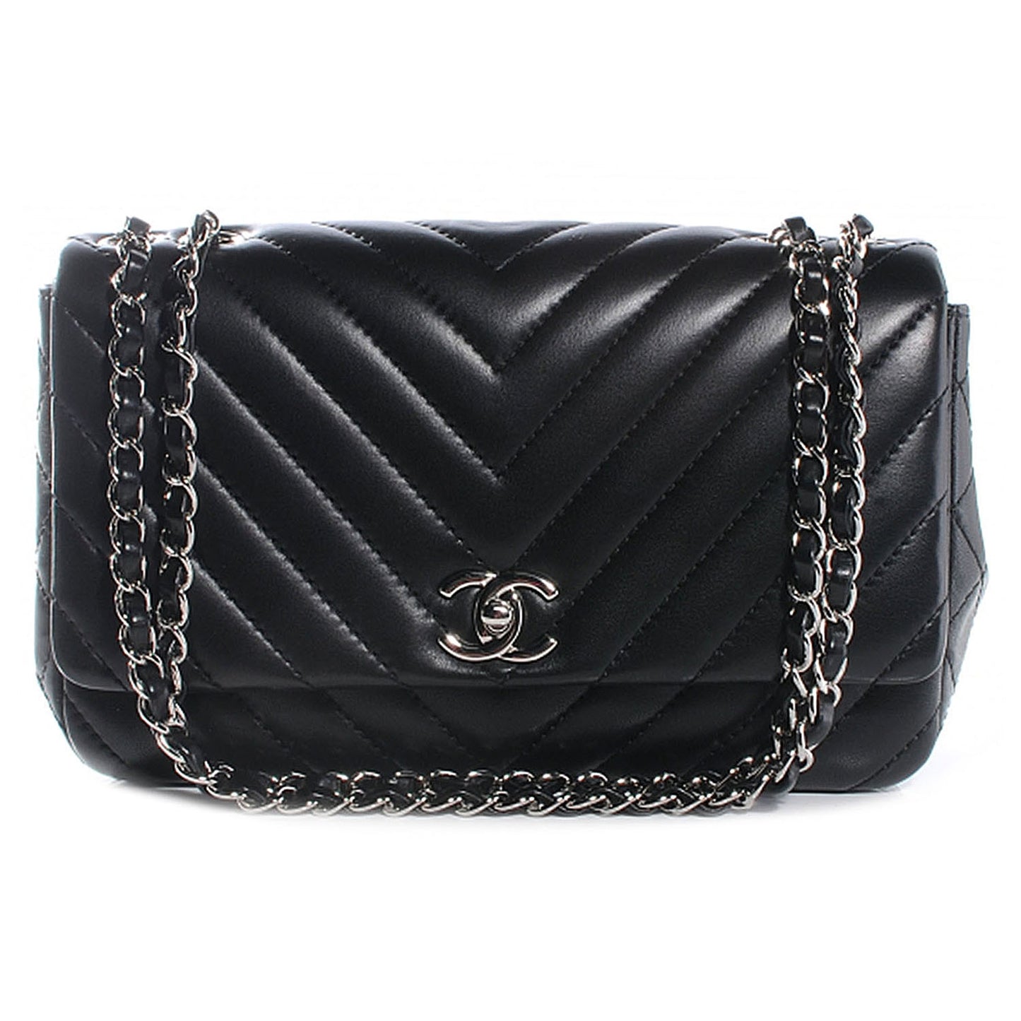 Lambskin Surpique Chevron Medium Flap Black